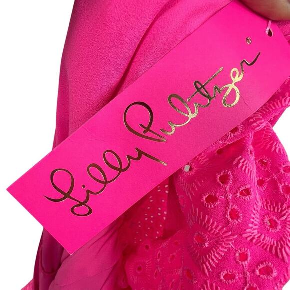 Lilly Pulitzer Fluorescent Neon Pink Aisha Romper Size 10 NWT Shorts Under Dress - Picture 11 of 16